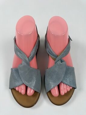 Gabor Womens Sandals US 7 Gray Leather Criss Cross Cork Platform Slingback